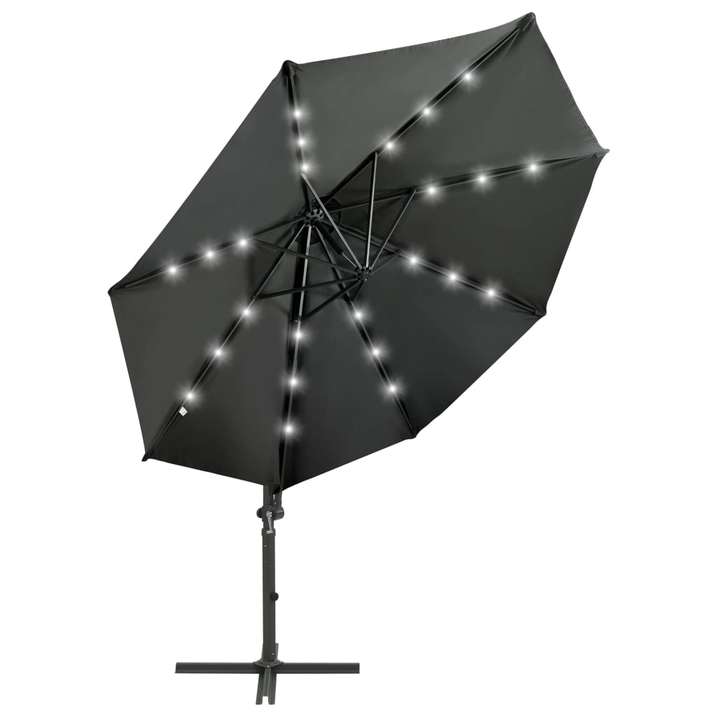 Parasol de jardin en porte-à-faux avec mât et lumières LED