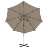 Parasol de jardin en porte-à-faux et mât et lumières LED taupe