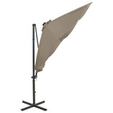 Parasol de jardin en porte-à-faux et mât et lumières LED taupe