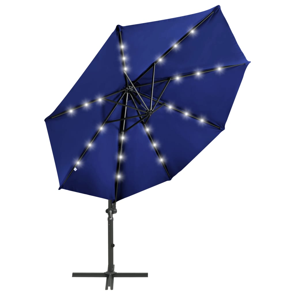 Parasol de jardin en porte-à-faux et mât et lumières LED