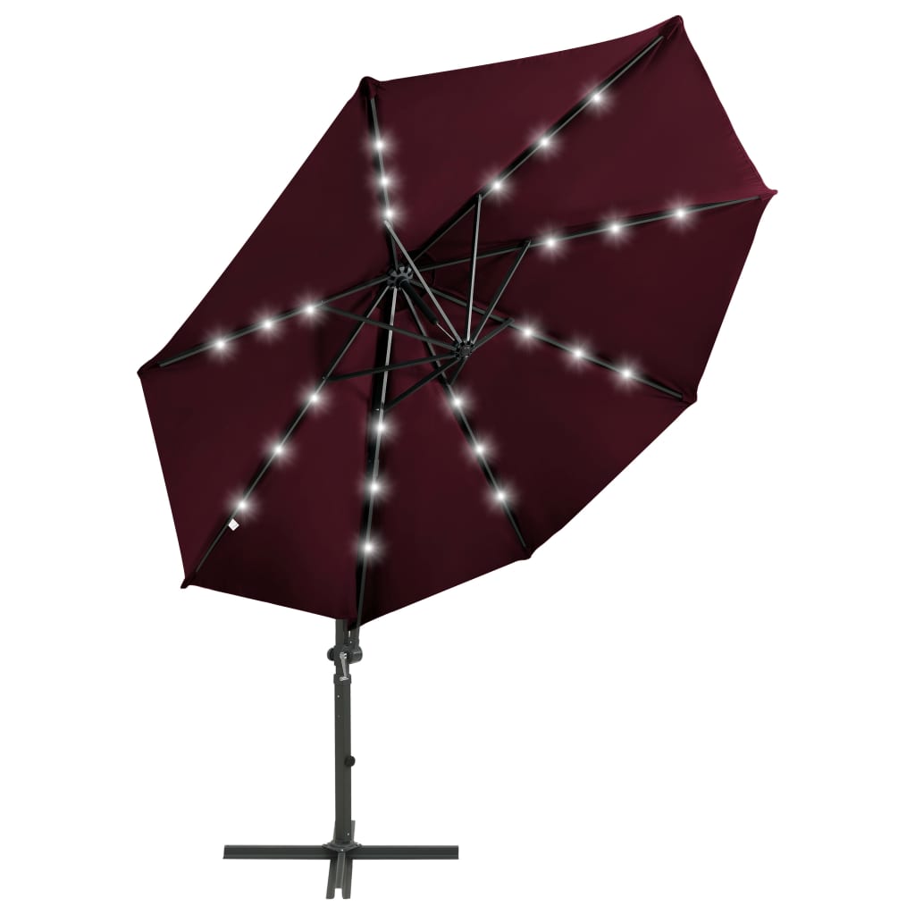 Parasol de jardin en porte-à-faux avec mât et lumières LED