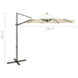 Parasol de jardin en porte-à-faux et mât et lumières LED sable