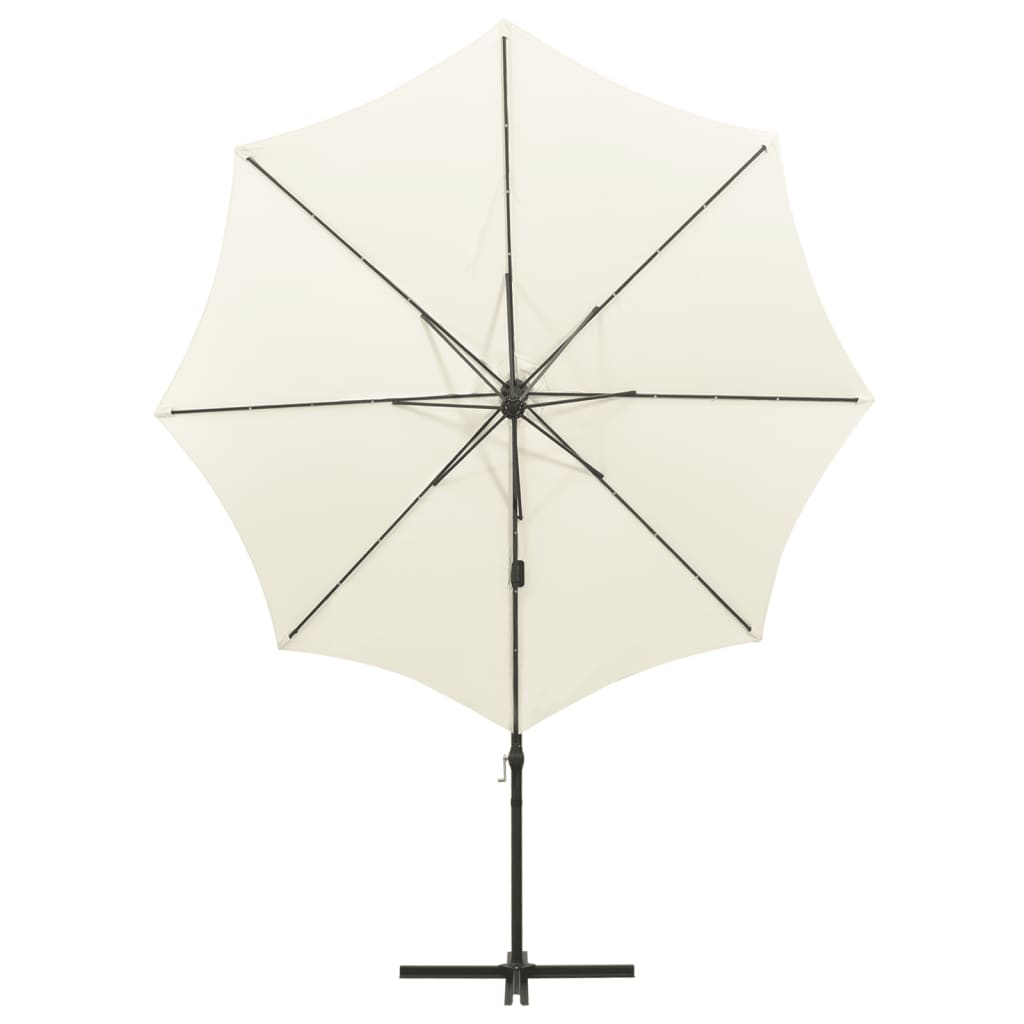 Parasol de jardin en porte-à-faux et mât et lumières LED sable