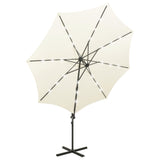 Parasol de jardin en porte-à-faux et mât et lumières LED sable