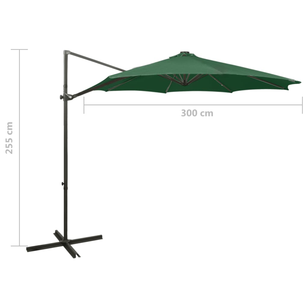 Parasol de jardin en porte-à-faux et mât et lumières LED vert