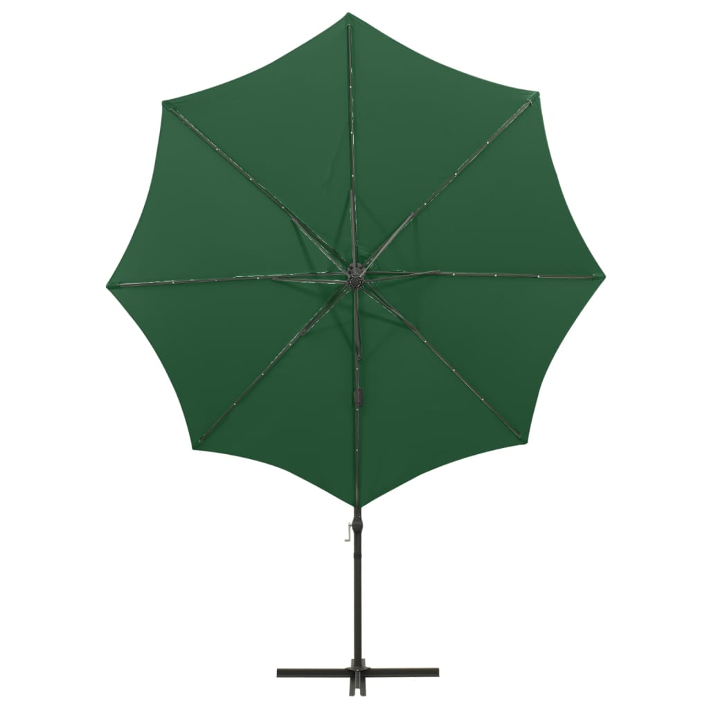 Parasol de jardin en porte-à-faux et mât et lumières LED vert