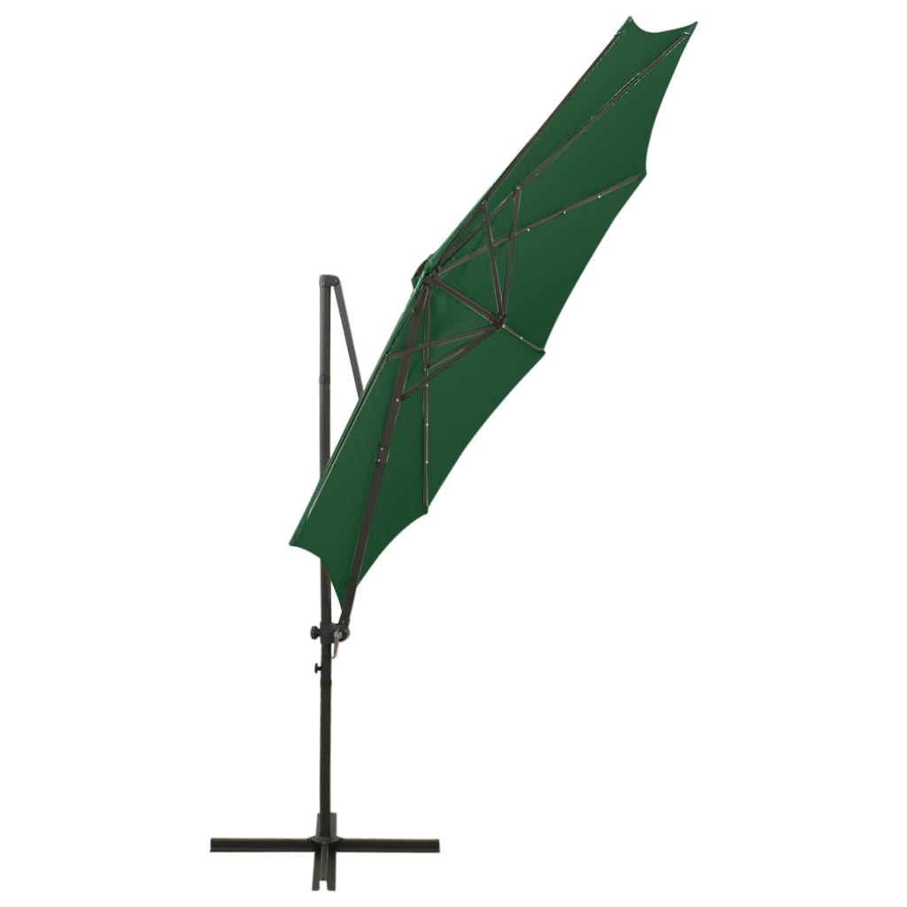 Parasol de jardin en porte-à-faux et mât et lumières LED vert