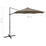 Parasol de jardin en porte-à-faux et mât et lumières LED taupe