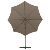 Parasol de jardin en porte-à-faux et mât et lumières LED taupe