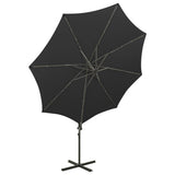 Parasol de jardin en porte-à-faux et mât et lumières LED noir