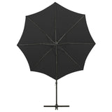 Parasol de jardin en porte-à-faux et mât et lumières LED noir