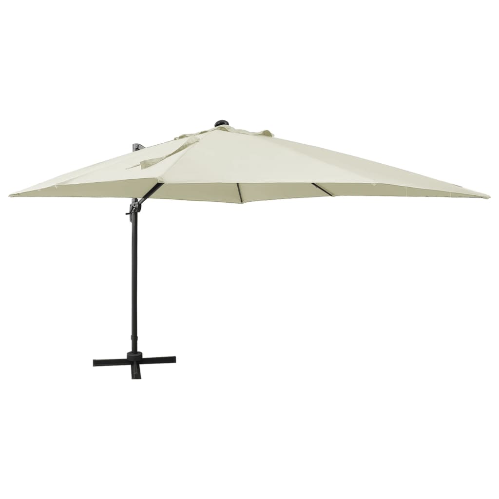 Parasol déporté avec mât et lumières LED Sable 300 cm