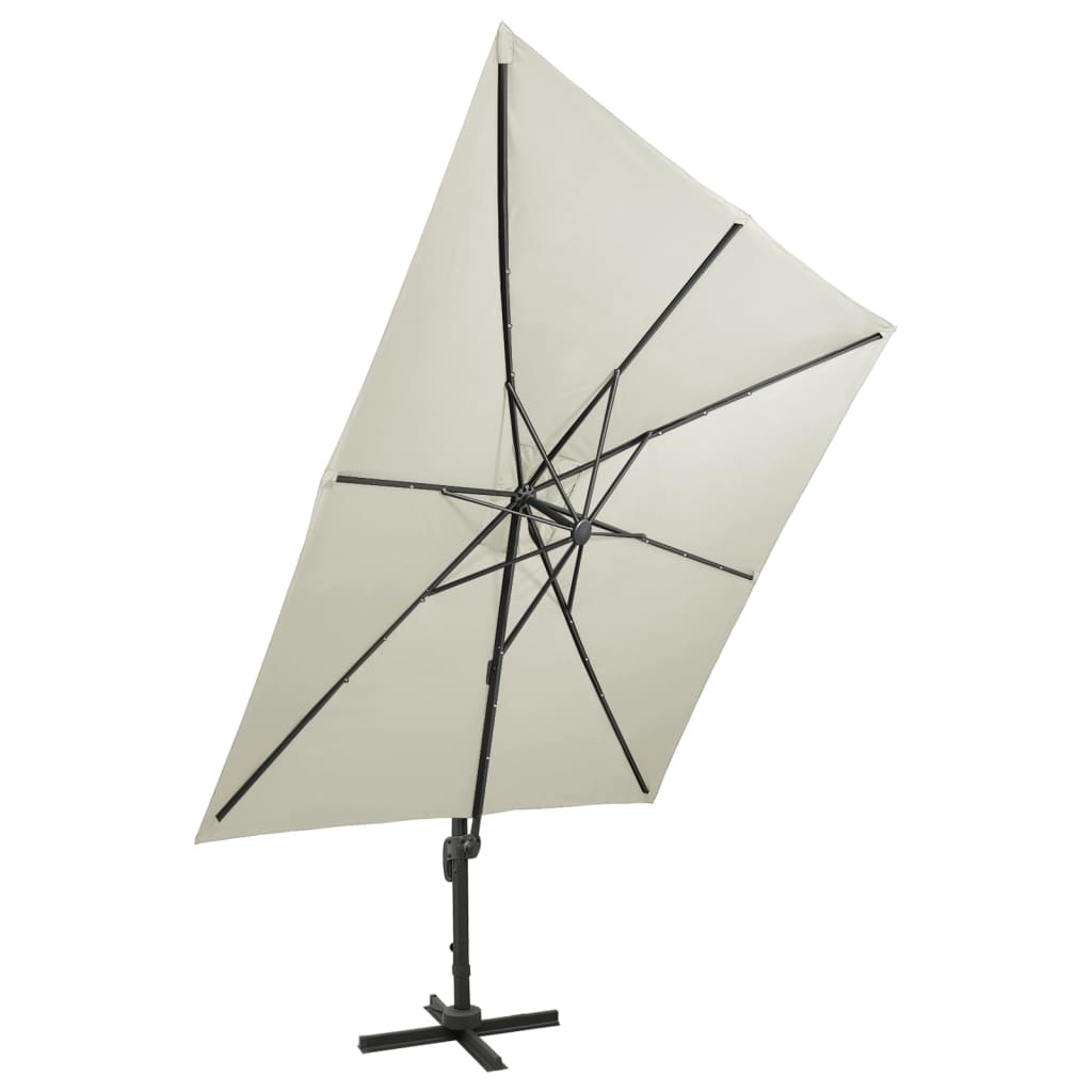 Parasol déporté avec mât et lumières LED Sable 300 cm