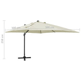 Parasol déporté avec mât et lumières LED Sable 300 cm