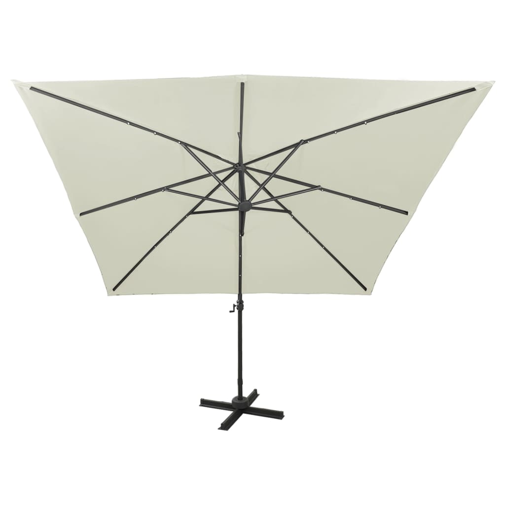 Parasol déporté avec mât et lumières LED Sable 300 cm