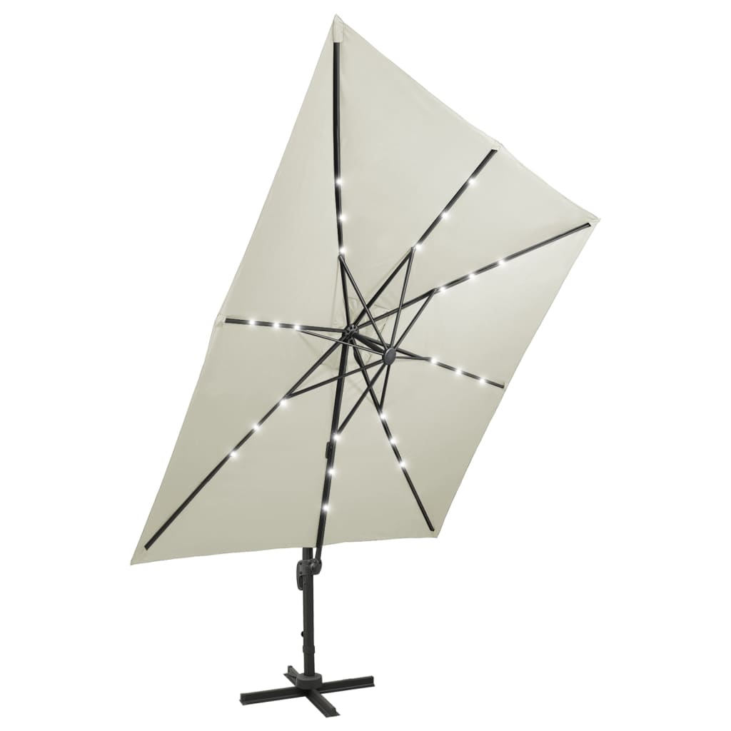 Parasol déporté avec mât et lumières LED Sable 300 cm