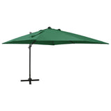 Parasol déporté avec mât et lumières LED Vert 300 cm