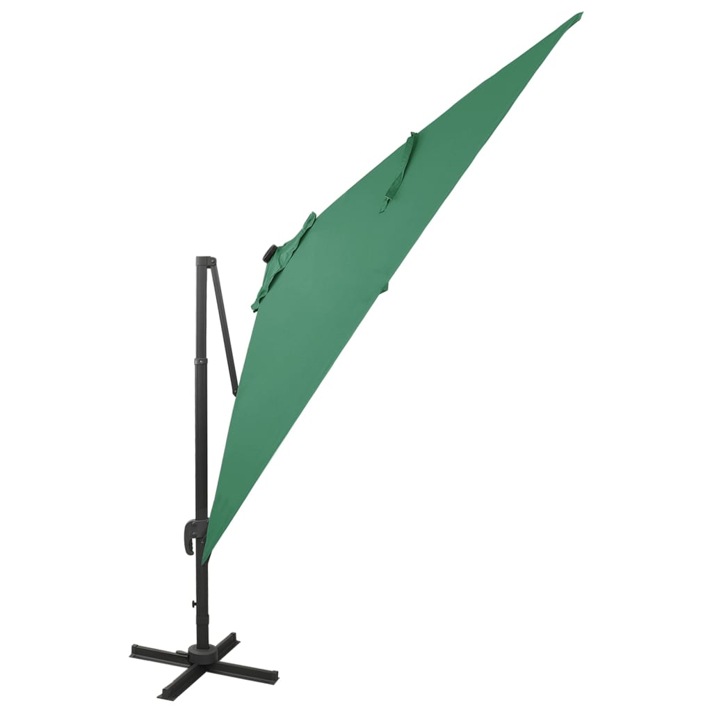 Parasol déporté avec mât et lumières LED Vert 300 cm