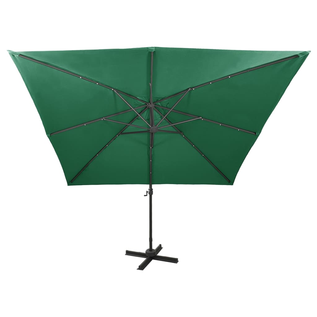 Parasol déporté avec mât et lumières LED Vert 300 cm