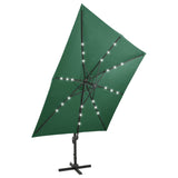 Parasol déporté avec mât et lumières LED Vert 300 cm