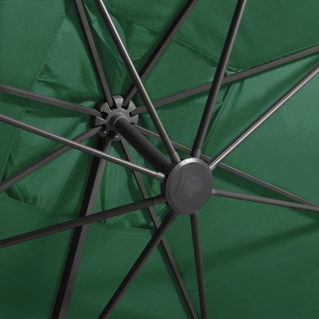 Parasol déporté avec mât et lumières LED Vert 300 cm