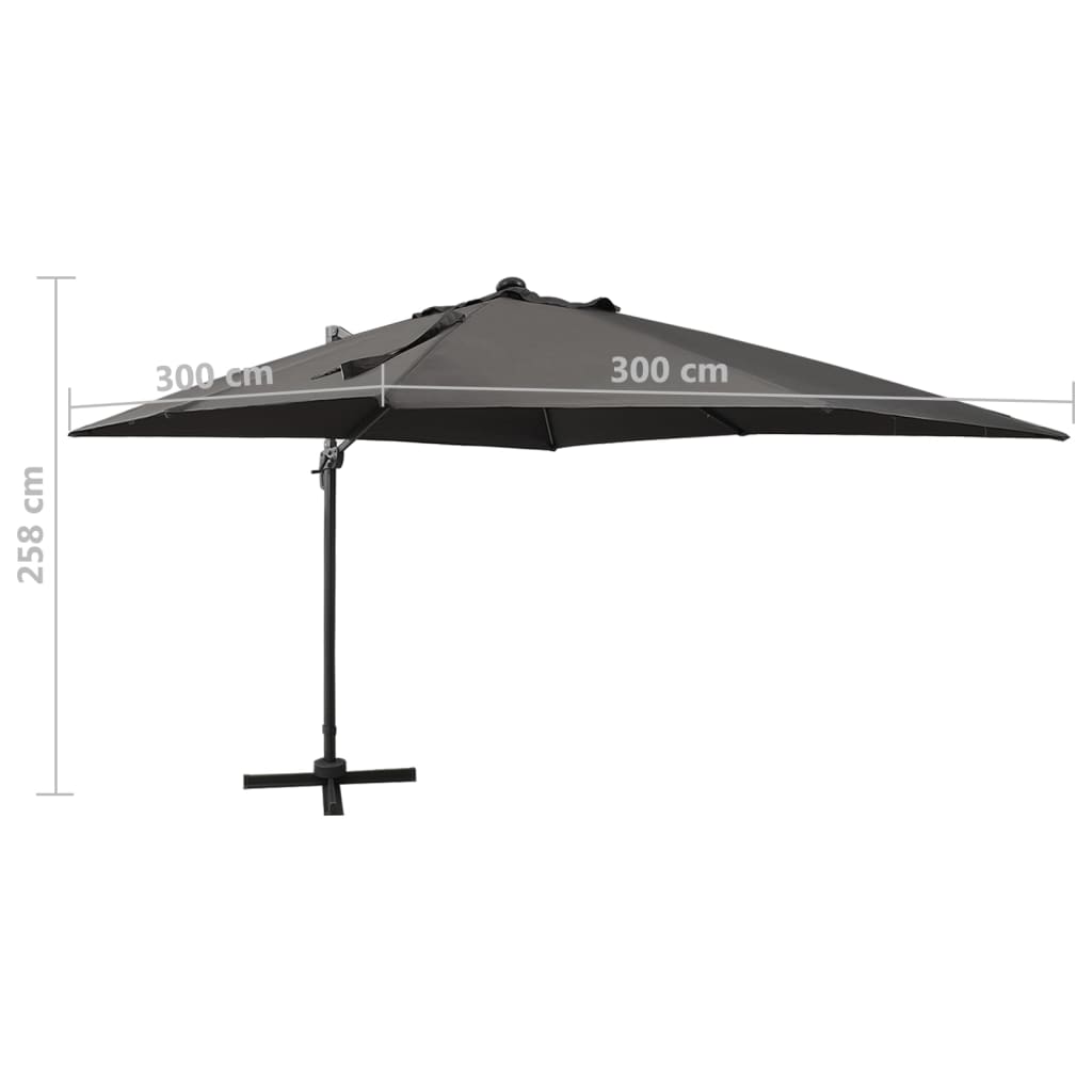 Parasol déporté avec mât et lumières LED Anthracite 300 cm