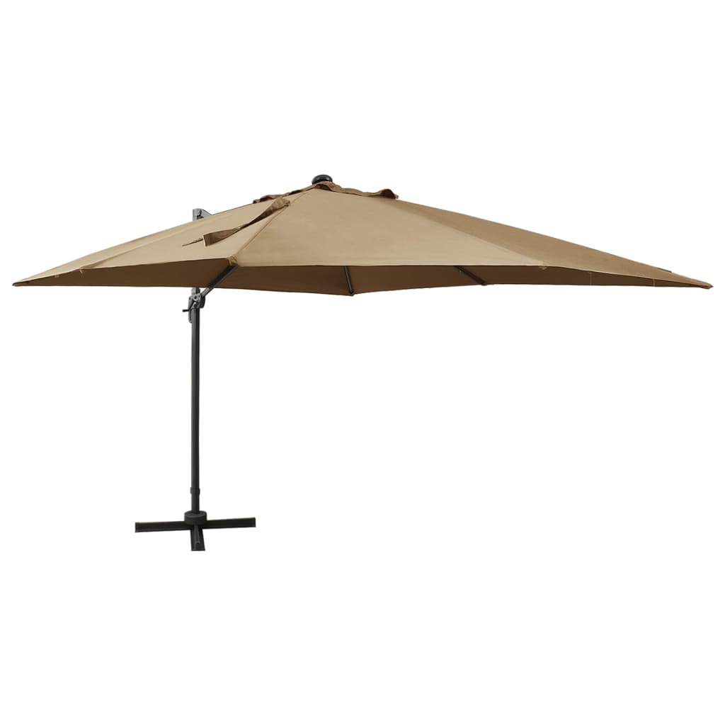 Parasol déporté avec mât et lumières LED Taupe 300 cm