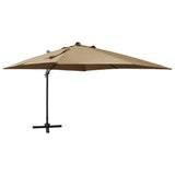 Parasol déporté avec mât et lumières LED Taupe 300 cm