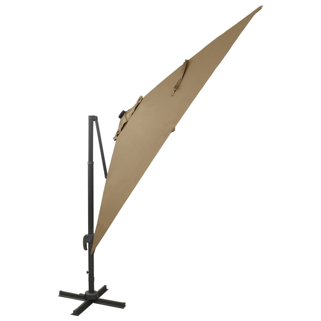 Parasol déporté avec mât et lumières LED Taupe 300 cm