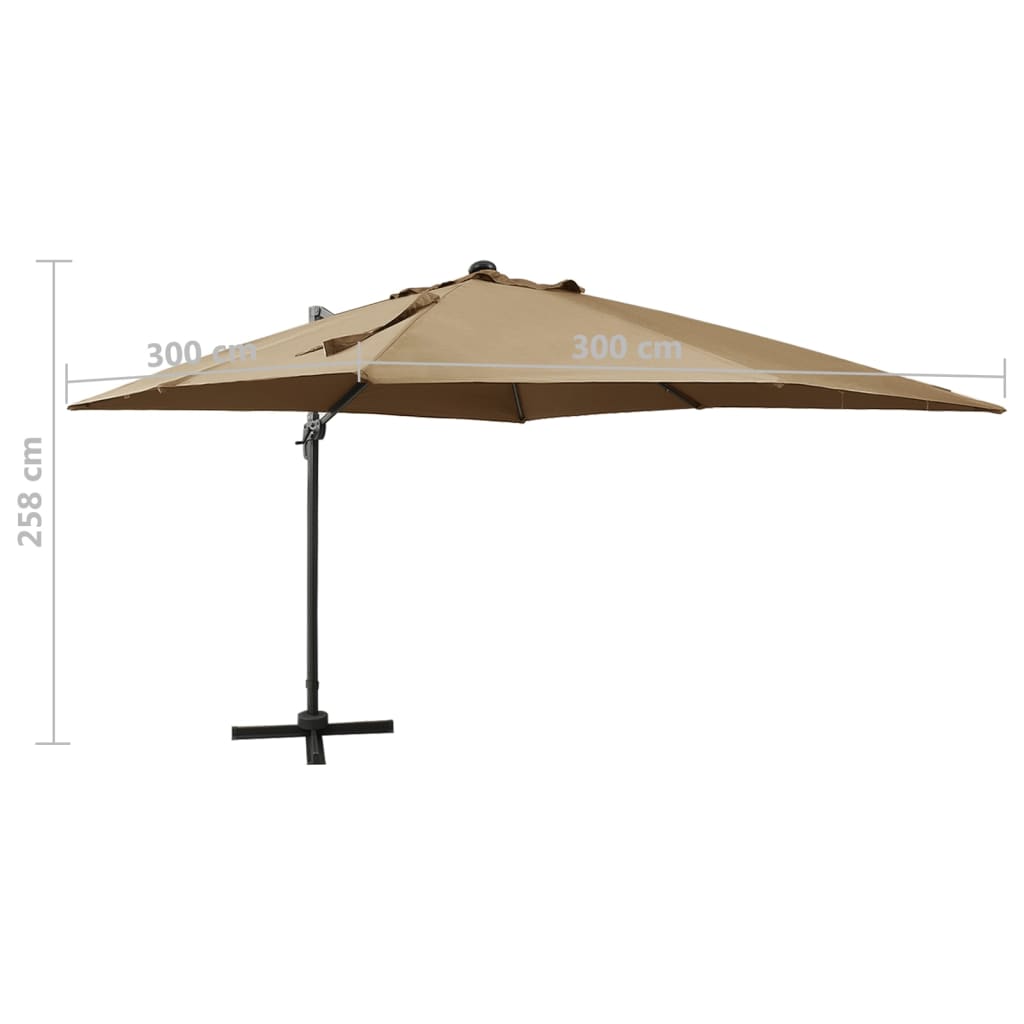 Parasol déporté avec mât et lumières LED Taupe 300 cm