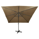 Parasol déporté avec mât et lumières LED Taupe 300 cm