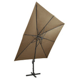 Parasol déporté avec mât et lumières LED Taupe 300 cm