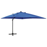 Parasol déporté avec mât et lumières LED Bleu azur 300 cm