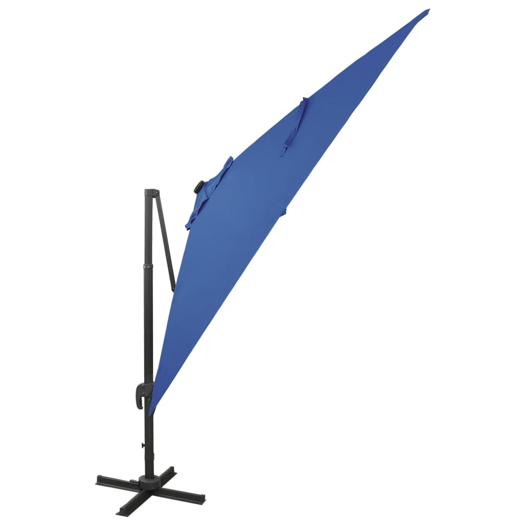 Parasol déporté avec mât et lumières LED Bleu azur 300 cm