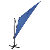 Parasol déporté avec mât et lumières LED Bleu azur 300 cm