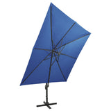 Parasol déporté avec mât et lumières LED Bleu azur 300 cm