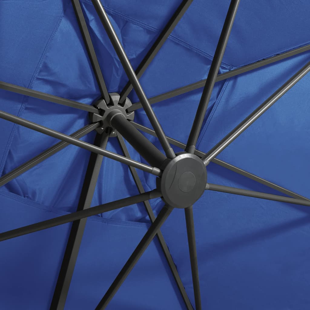 Parasol déporté avec mât et lumières LED Bleu azur 300 cm