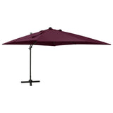 Parasol déporté avec mât et lumières LED Rouge bordeaux 300 cm