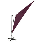 Parasol déporté avec mât et lumières LED Rouge bordeaux 300 cm