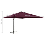 Parasol déporté avec mât et lumières LED Rouge bordeaux 300 cm