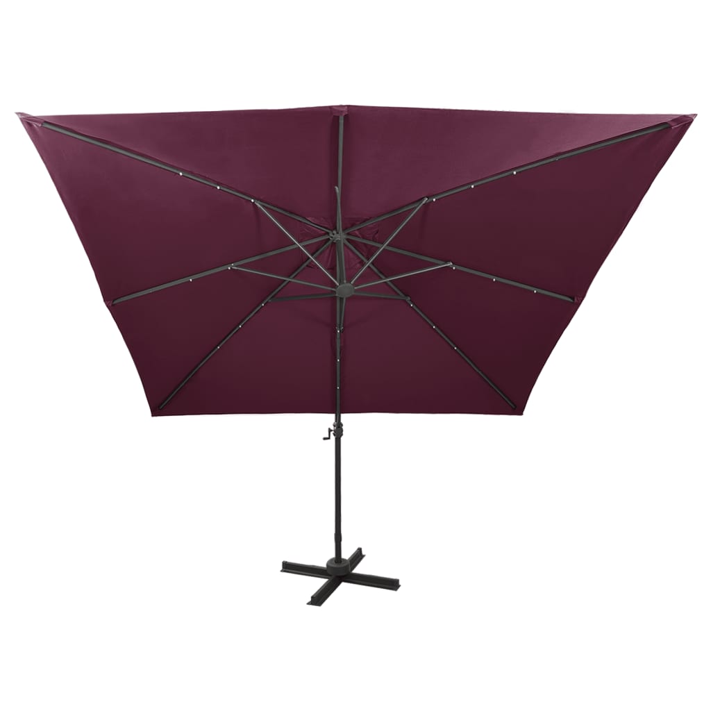 Parasol déporté avec mât et lumières LED Rouge bordeaux 300 cm