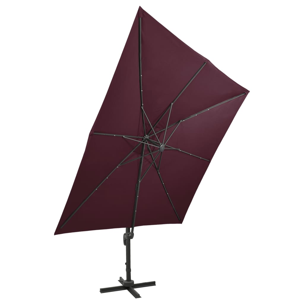 Parasol déporté avec mât et lumières LED Rouge bordeaux 300 cm