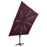 Parasol déporté avec mât et lumières LED Rouge bordeaux 300 cm