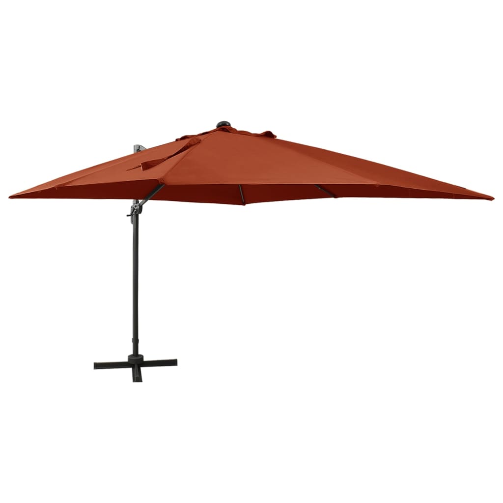 Parasol déporté avec mât et lumières LED Terre cuite 300 cm