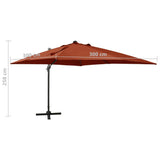 Parasol déporté avec mât et lumières LED Terre cuite 300 cm