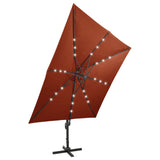 Parasol déporté avec mât et lumières LED Terre cuite 300 cm