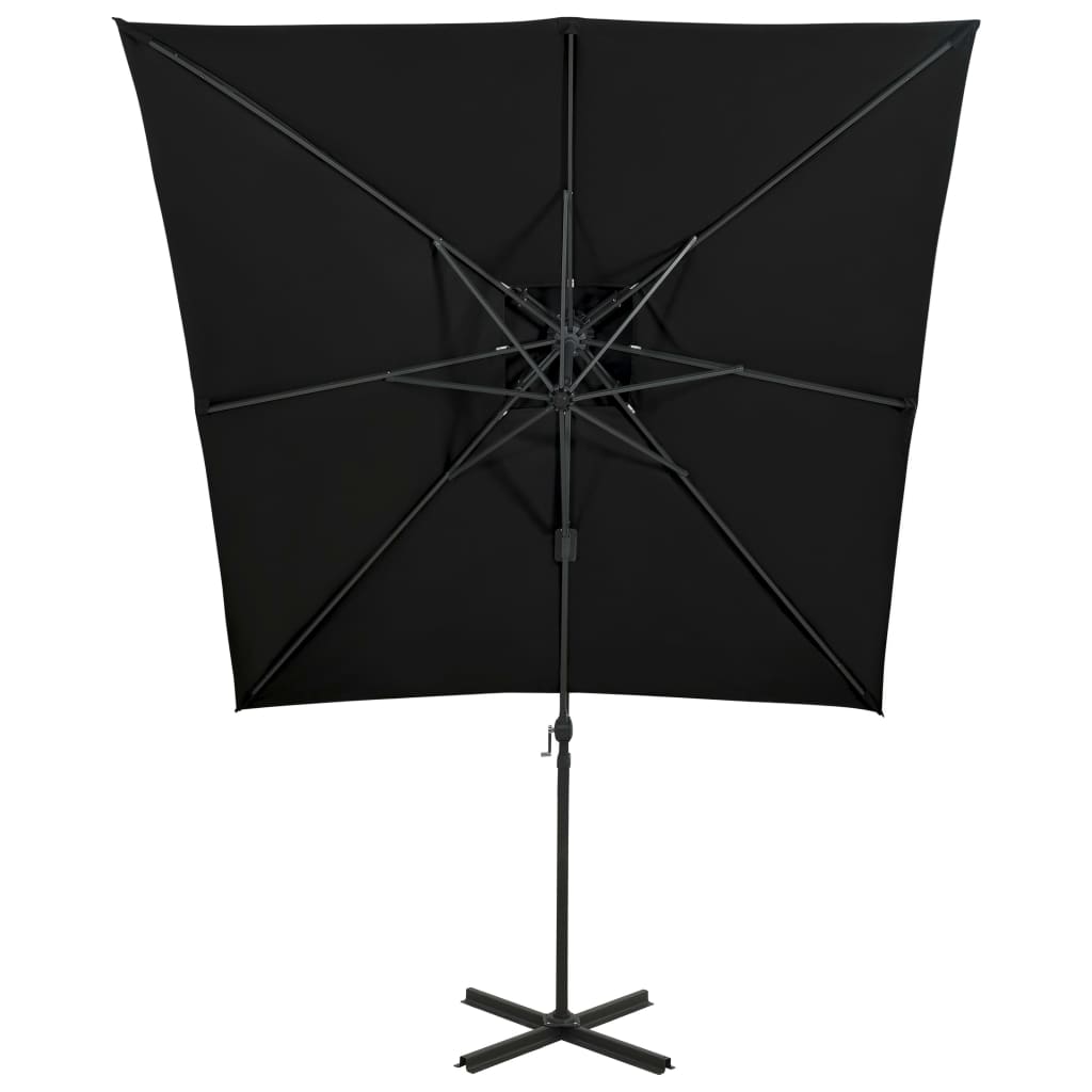 Parasol de jardin en porte-à-faux à double toit 250x250 cm noir