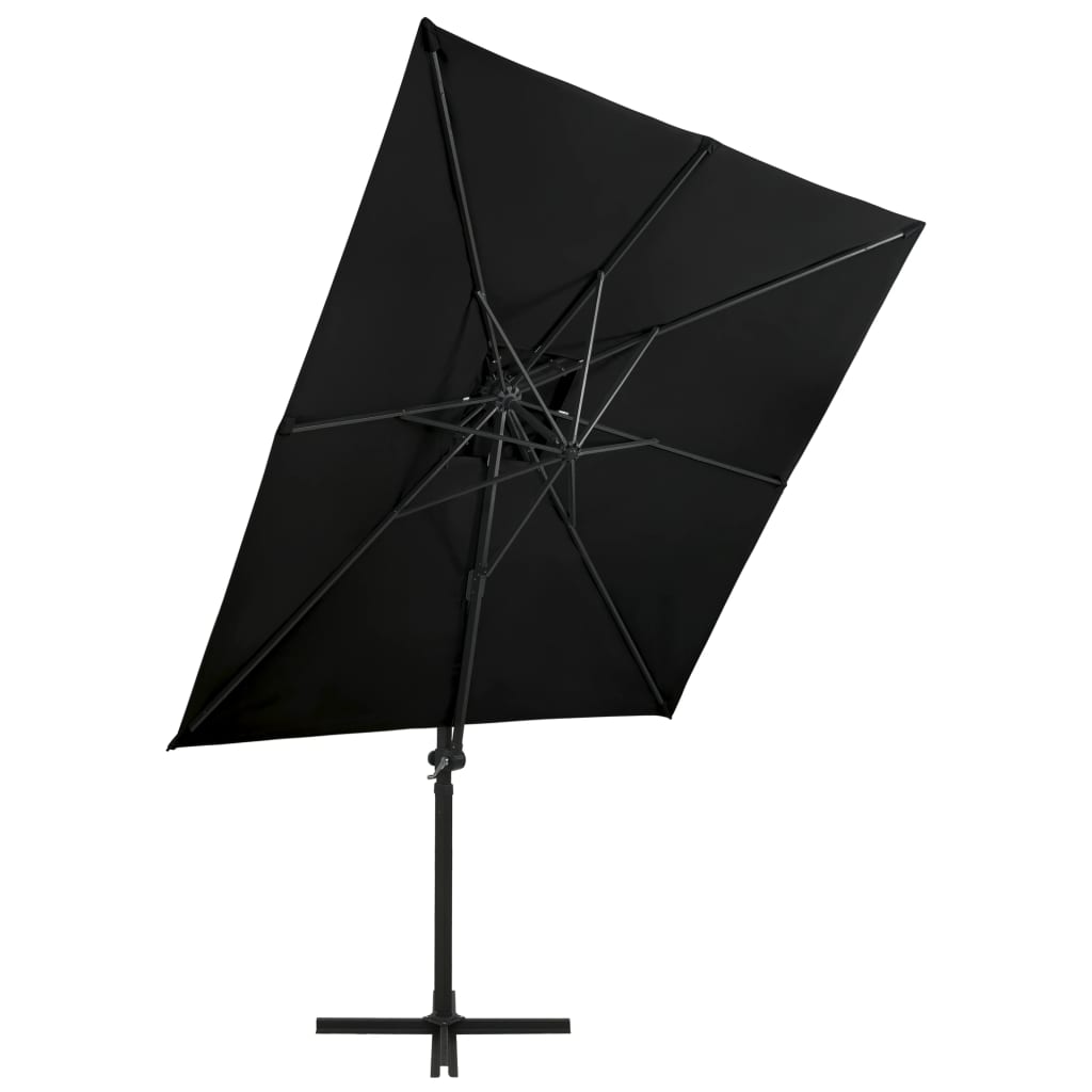 Parasol de jardin en porte-à-faux à double toit 250x250 cm noir