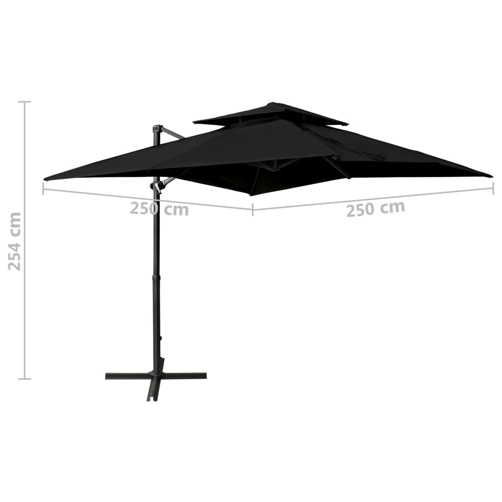 Parasol de jardin en porte-à-faux à double toit 250x250 cm noir