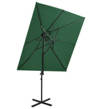 Parasol de jardin en porte-à-faux à double toit vert 250x250 cm